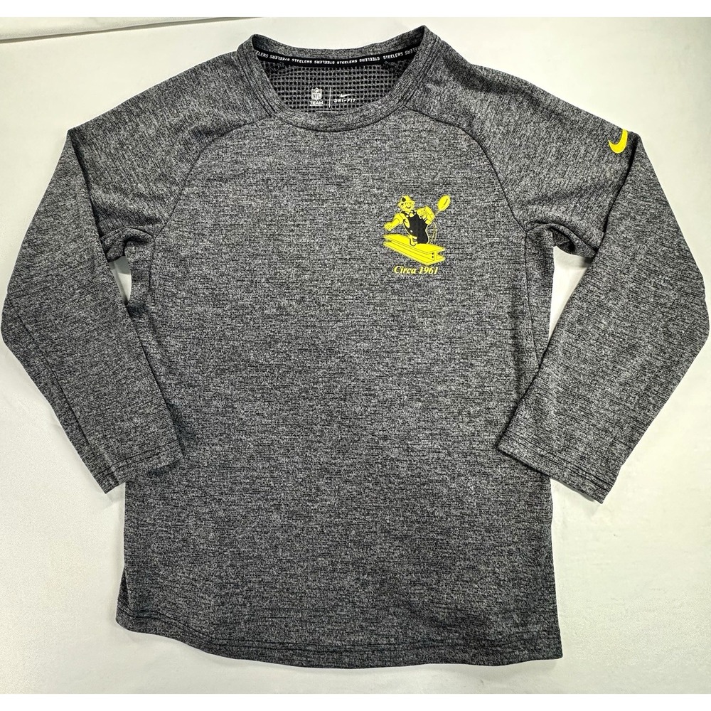 Nike Dri-FIT Men's Pittsburgh Steelers Gray Crew Neck Long Sleeve Shirt S